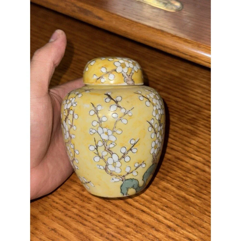 VTG Hand Decorated Hong Kong Porcelain Ginger Jar Covered Trinket Floral 5x4in